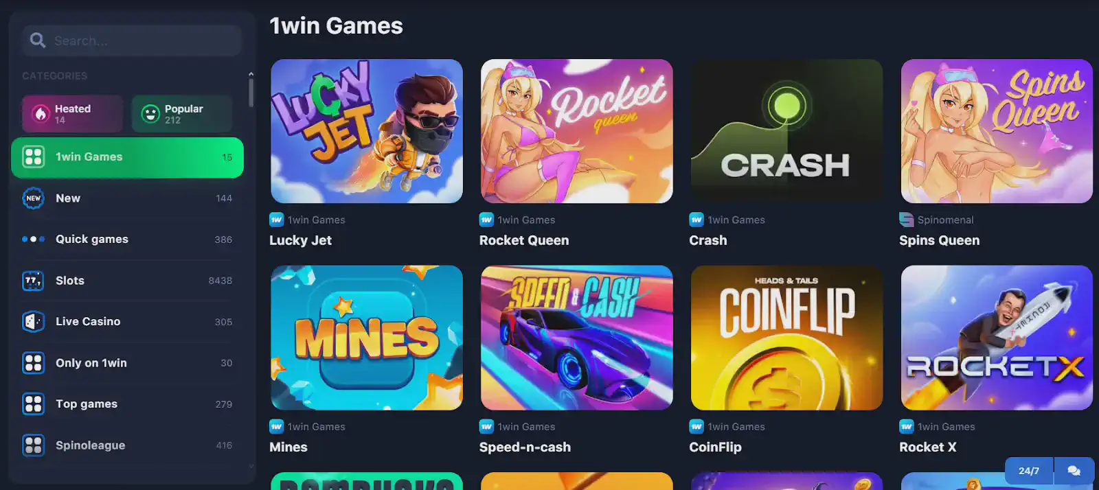 1win Casino games